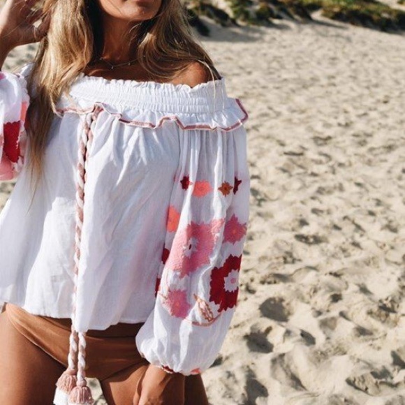 NWT Misa Los Angeles Off-the-shoulder Embroidered Too - Picture 1 of 9